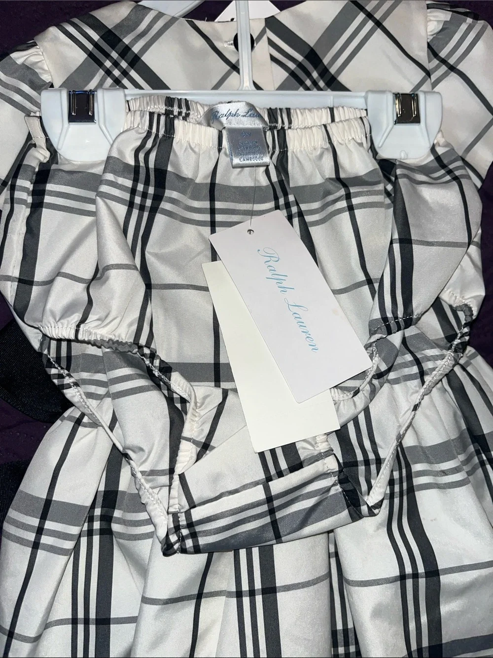 Ralph Lauren White and Black Plaid Girl's Dress with Black Sash